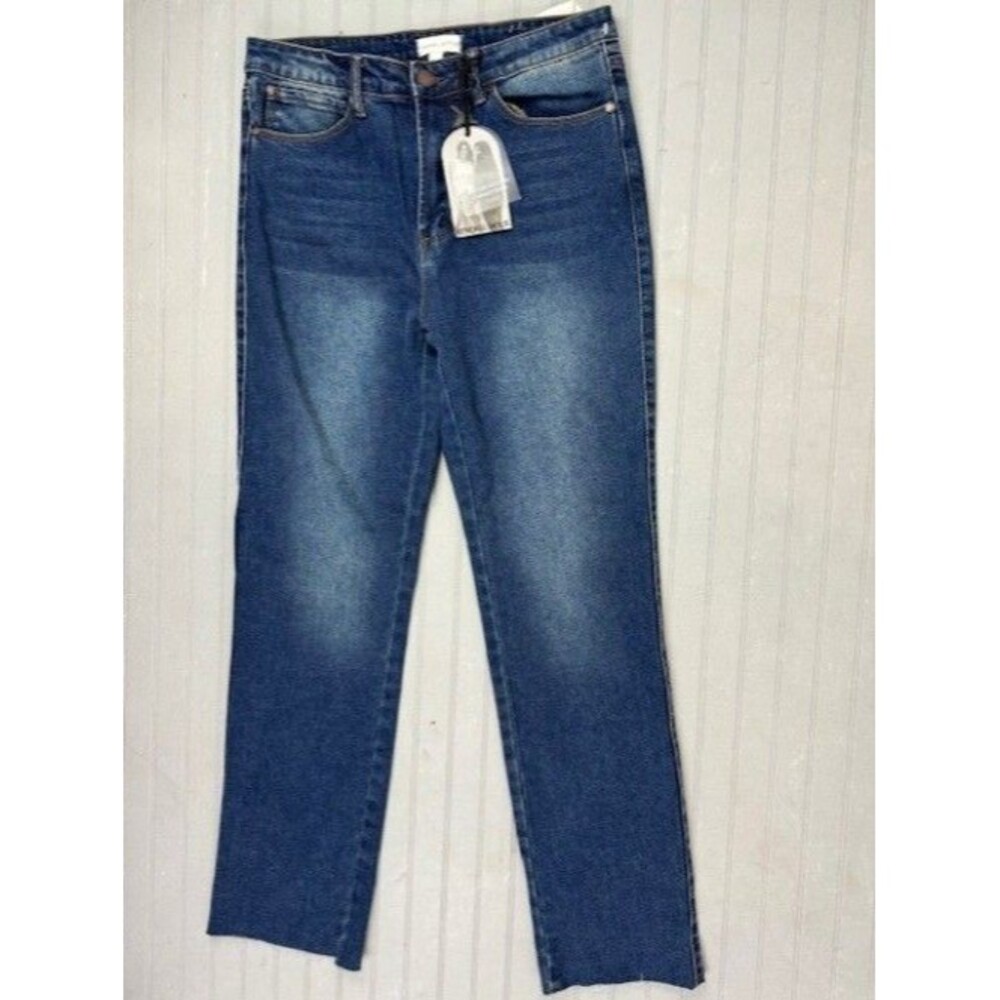 Kendall& Kylie Size 11/12 Women Jeans Hi Rise Straight Stretch Raw Hem Dark Wash